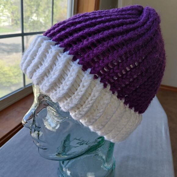 Accessories - Classic Knit Beanie dark purple thick white band adult OSFM